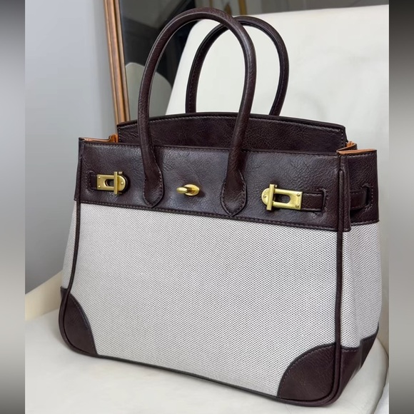 valentra Handbags - VELANTRA WEEKENDER: Elegant Brown and Cream Women's Handbag
